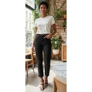 Boom Boom Floral Skinny Jeans Womens Size 5 Black Midrise Cropped Cotton Stretch